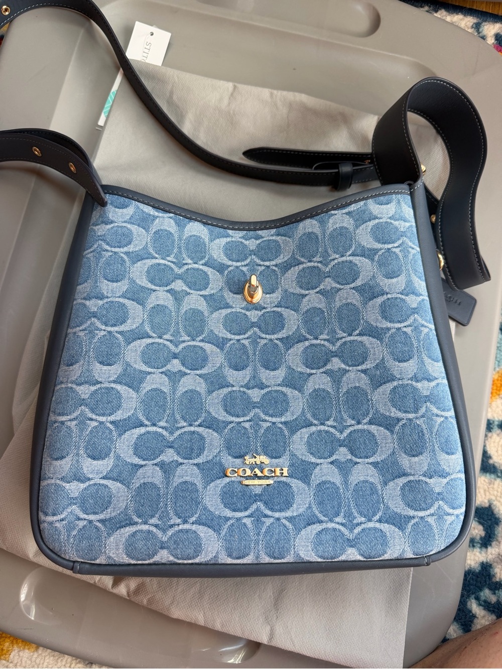 Coach Signature Denim Convertible Crossbody Bag - Navy Blue NEW NEVER USED